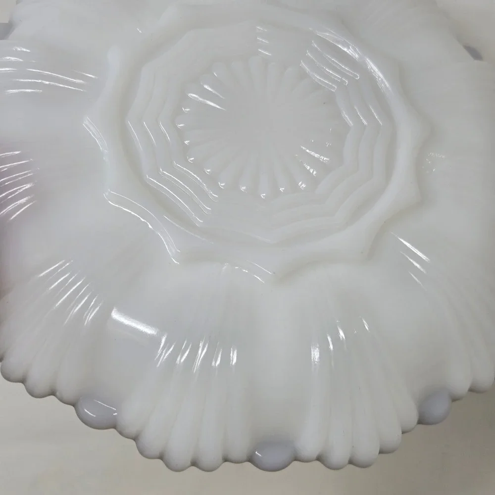Fire-King Milk Glass Deviled Egg Plate Gold Trim Scalloped Serving‎ Platter 10